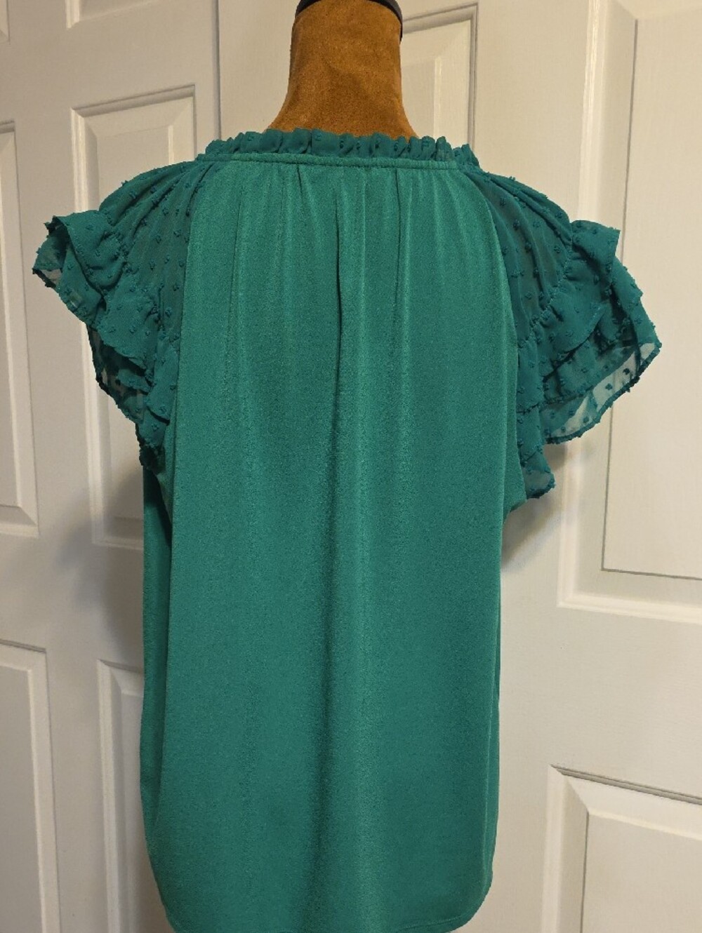 Adrianna Papell Green Ruffle Sleeve Tie-Neck Blouse - Picture 7 of 7